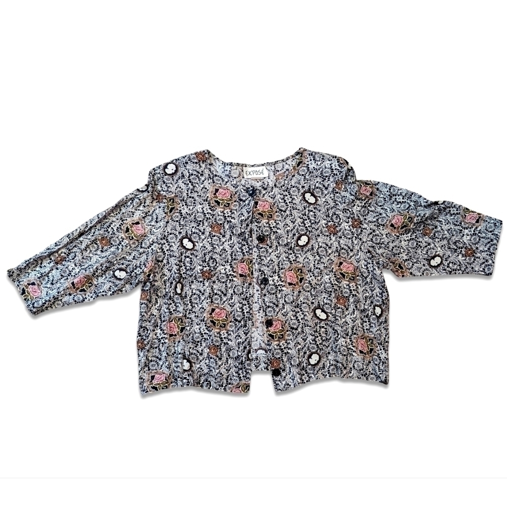 EXPOSÉ VINTAGE ROSE AND CAMEO CROPPED BUTTON DOWN